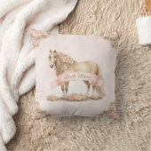 Girl Blush Pink Floral Horse Rose モノグラム 名前 クッション (ブランケット)