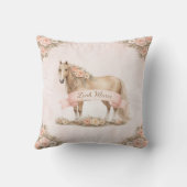 Girl Blush Pink Floral Horse Rose モノグラム 名前 クッション (裏面)