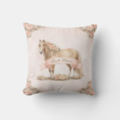 Girl Blush Pink Floral Horse Rose モノグラム 名前 クッション (正面)