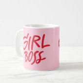 Girl Boss 大胆なタイポグラフィ レッド＆ピンク フェミニン コーヒーマグカップ (正面左)