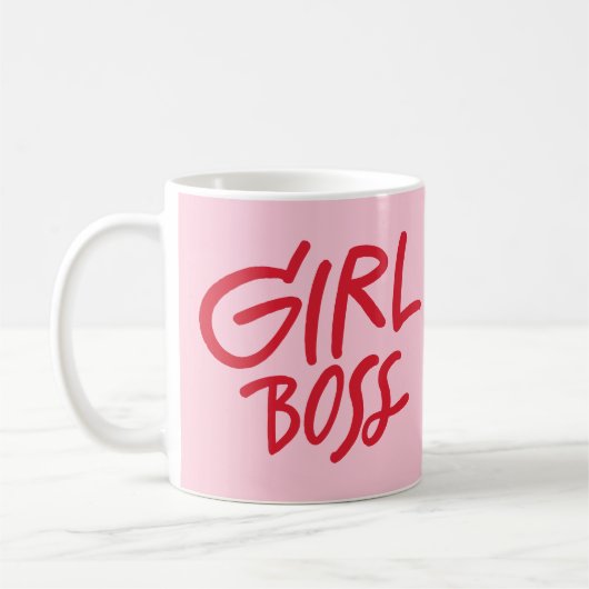 Girl Boss 大胆なタイポグラフィ レッド＆ピンク フェミニン コーヒーマグカップ (左)