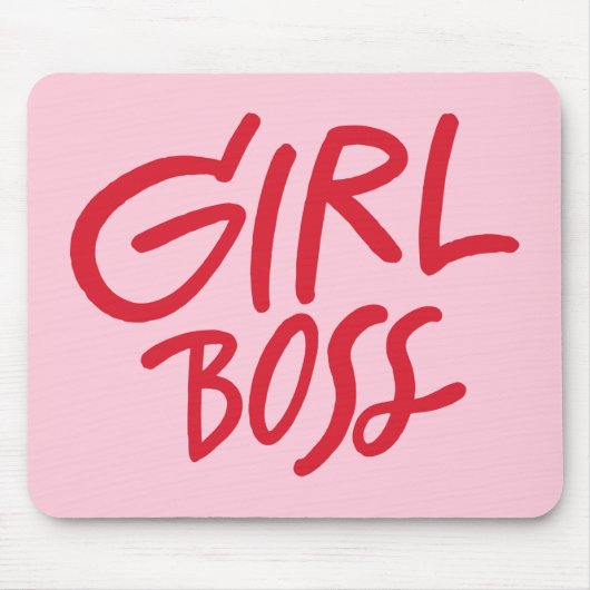 Girl Boss 大胆なタイポグラフィ レッド&ピンク フェミニン マウスパッド (正面)