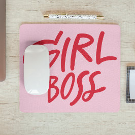Girl Boss 大胆なタイポグラフィ レッド&ピンク フェミニン マウスパッド