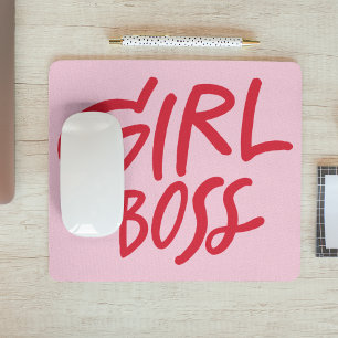 Girl Boss 大胆なタイポグラフィ レッド＆ピンク フェミニン マウスパッド