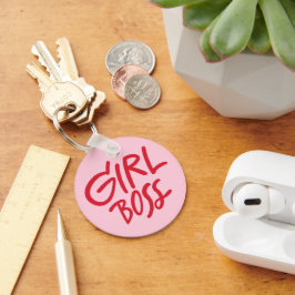 Girl Boss 大胆なタイポグラフィ 赤とピンクのフェミニン キーホルダー