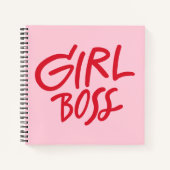 Girl Boss 大胆タイポグラフィ レッド&ピンク フェミニン ノートブック (正面)