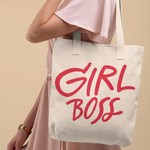 Girl Boss 赤 大文字 タイポグラフィ スクリプト 女性らしさ トートバッグ