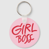 Girl Boss Bold Typography Red & Pink Feminine キーホルダー (正面)