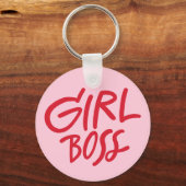 Girl Boss Bold Typography Red & Pink Feminine キーホルダー (正面)