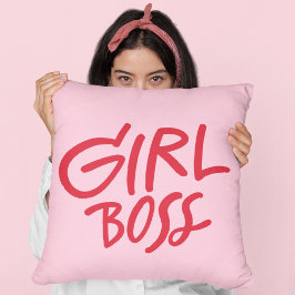 Girl Boss Bold Typography Red & Pink Feminine クッション