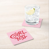 Girl Boss Bold Typography Red & Pink Feminine スクエアペーパーコースター (インサイチュ)