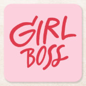Girl Boss Bold Typography Red & Pink Feminine スクエアペーパーコースター (正面)