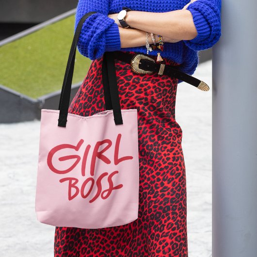 Girl Boss Bold Typography Red & Pink Feminine トートバッグ