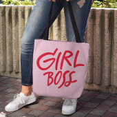 Girl Boss Bold Typography Red & Pink Feminine トートバッグ