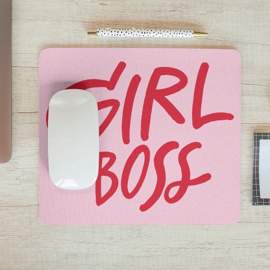 Girl Boss Bold Typography Red & Pink Feminine マウスパッド