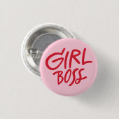 Girl Boss Bold Typography Red & Pink Feminine 缶バッジ (正面&裏面)