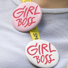 Girl Boss Bold Typography Red & Pink Feminine 缶バッジ