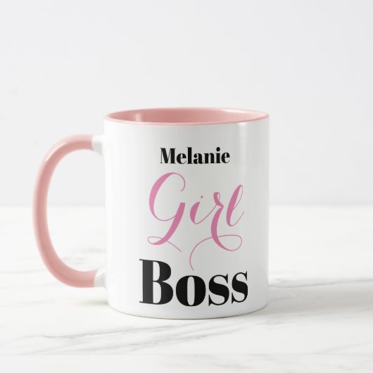 Girl Boss Elegant Script Pink Black Personalised マグカップ (左)