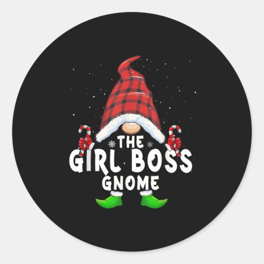 Girl Boss Gnome Buffalo Plaid Matching Family Chri ラウンドシール (正面)