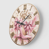 Girl Boss Pink High Heels ラージ壁時計 (傾斜)