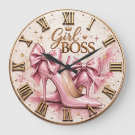 Girl Boss Pink High Heels ラージ壁時計