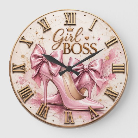 Girl Boss Pink High Heels ラージ壁時計 (正面)