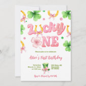 Girl Bow Glitter Lucky One St Patrick 1st Birthday 招待状 (正面)