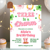 Girl Bow Glitter three is a charm St Patrick 招待状