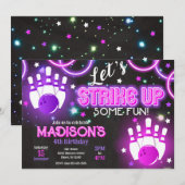 Girl Bowling Invitation Glow Neon Birthday Party 招待状 (正面/裏面)