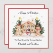 Girl Boy 1st Christmas Gingerbread Christmas Card シーズンカード (正面/裏面)