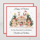 Girl Boy First Christmas Gingerbread Santa Card シーズンカード (正面/裏面)