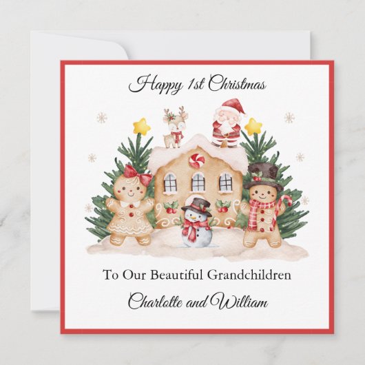 Girl Boy First Christmas Gingerbread Santa Card シーズンカード (正面)