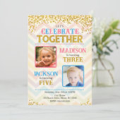 Girl Boy Joint Siblings Birthday Party Photo 招待状 (スタンド正面)