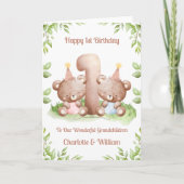 Girl Boy Twins 1st Birthday Teddy Bears Card カード (正面)