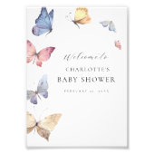 Girl Butterfly Baby Shower Welcome Sign フォトプリント (正面)