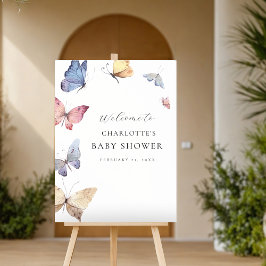 Girl Butterfly Baby Shower Welcome Sign フォトプリント