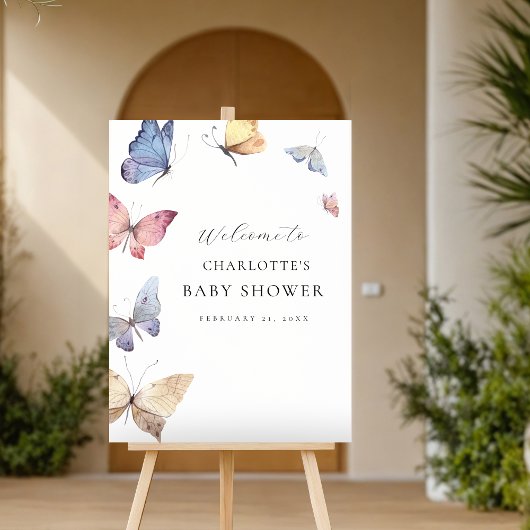 Girl Butterfly Baby Shower Welcome Sign フォトプリント