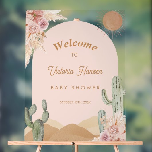 Girl Cactus Desert Baby Shower Southwestern アクリルサイン (ニュートラル)