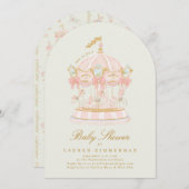 Girl Carousel Fairytale Sage Arch Baby Shower 招待状 (正面/裏面)