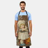 Girl Carving Apple Halloween エプロン (着用した状態)