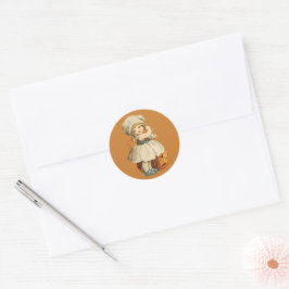 Girl Carving Apple Halloween Stickers ラウンドシール