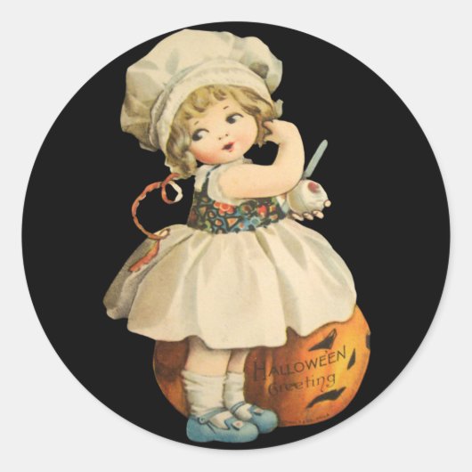 Girl Carving Apple Halloween Stickers ラウンドシール (正面)