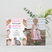 Girl Cat Pawty Animals誕生日写真 招待状 (スタンド正面)