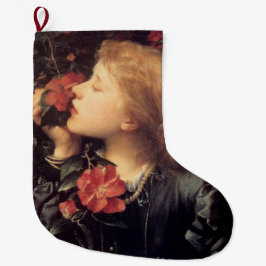 Girl Choosing a Beautiful Flower (by G.F. Watts) ラージクリスマスストッキング