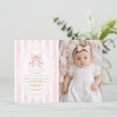 Girl Christian Baptism Pink Bow Photo 招待状 (スタンド正面)
