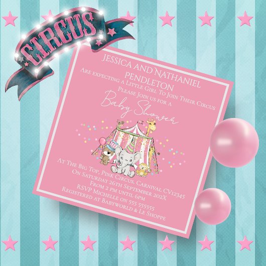 Girl Circus Baby Shower Invitation 招待状