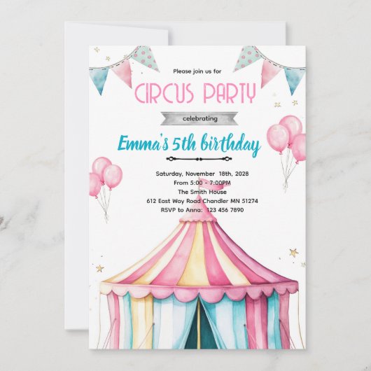 Girl circus party theme invitation 招待状 (正面)