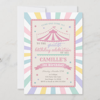 Girl Circus Theme Birthday Party Invitation 招待状