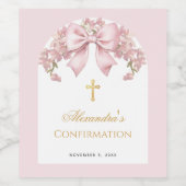 Girl Confirmation Pink Bow Arch Gold Cross Floral  ワインラベル (シングルラベル)