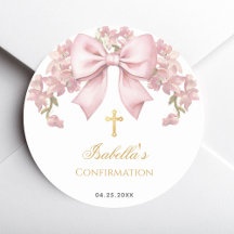 Girl Confirmation Pink Bow Faux Gold Cross Floral